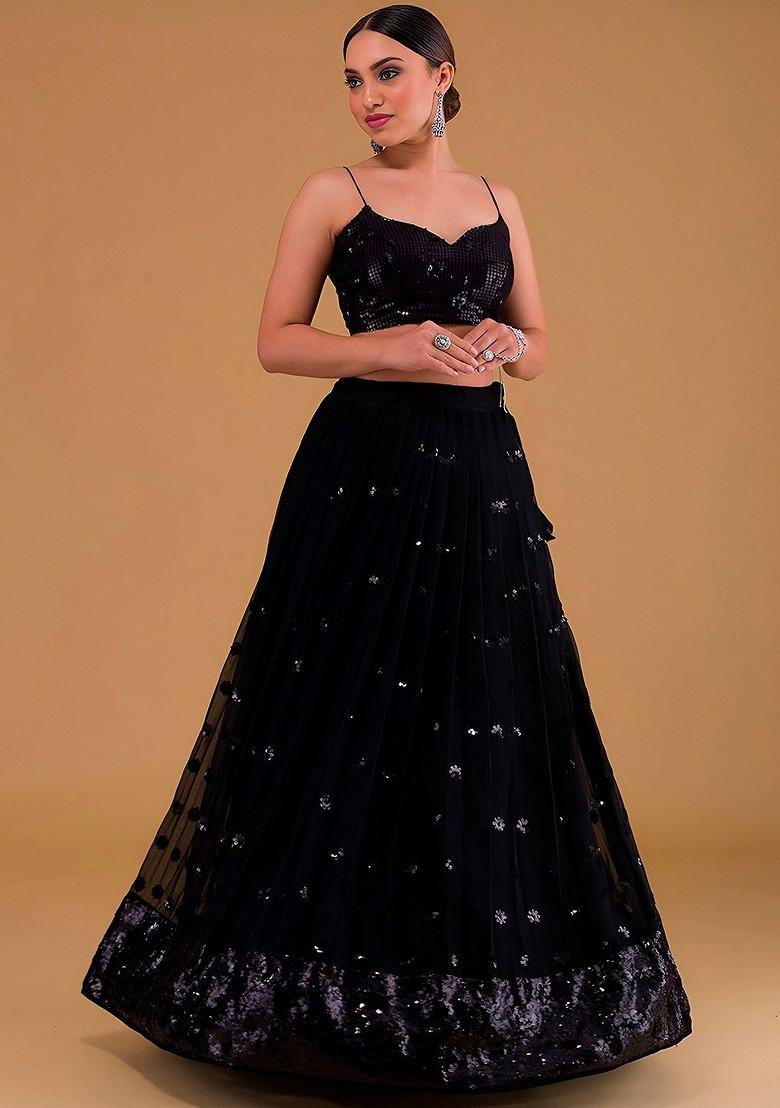 Black Embellished Blended Lehenga Choli - Indya