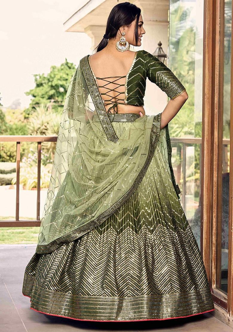 Green Embellished Blended Lehenga Choli - Indya