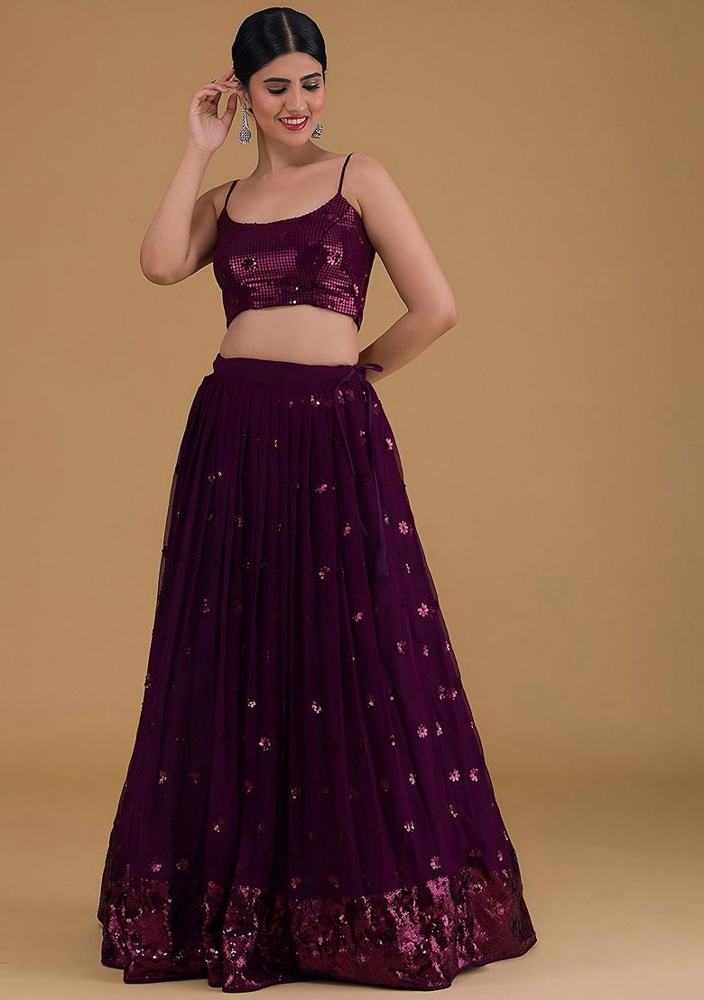 Purple Embellished Blended Lehenga Choli - Indya