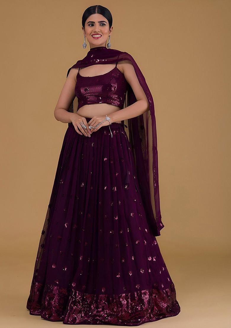 Purple Embellished Blended Lehenga Choli - Indya