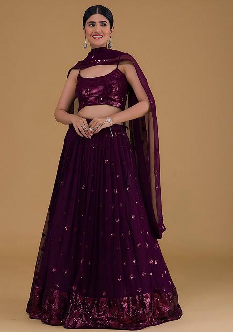 Purple Embellished Blended Lehenga Choli — view on Indya