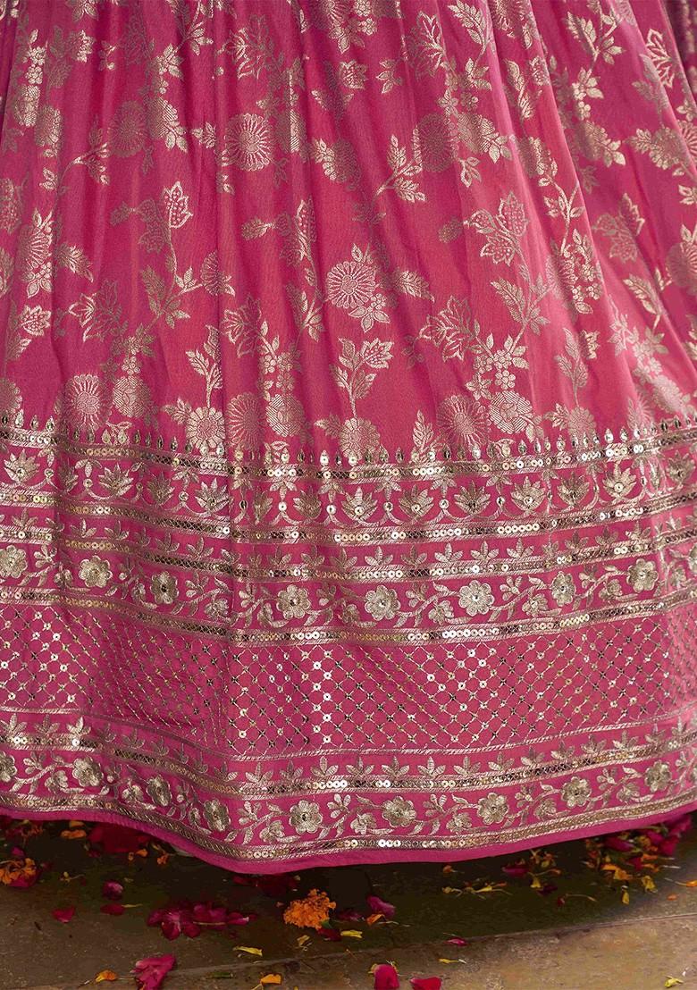 Peach Emboridered Blended Lehenga Choli - Indya