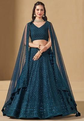 Teal Emboridered Blended Lehenga Choli
