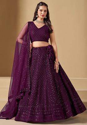 Burgundy Emboridered Blended Lehenga Choli