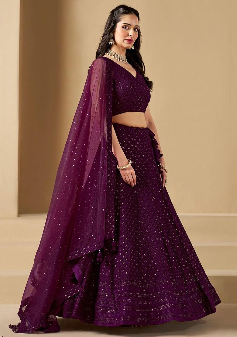 Burgundy Emboridered Blended Lehenga Choli - Indya