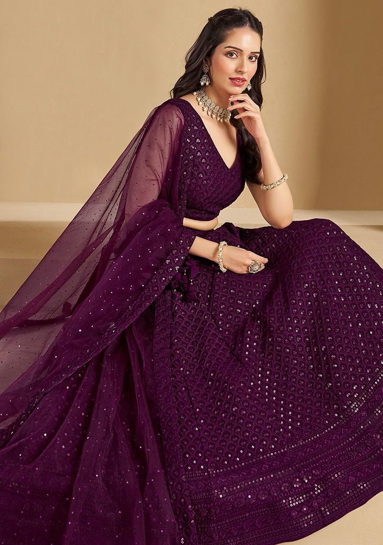 Burgundy Emboridered Blended Lehenga Choli - Indya
