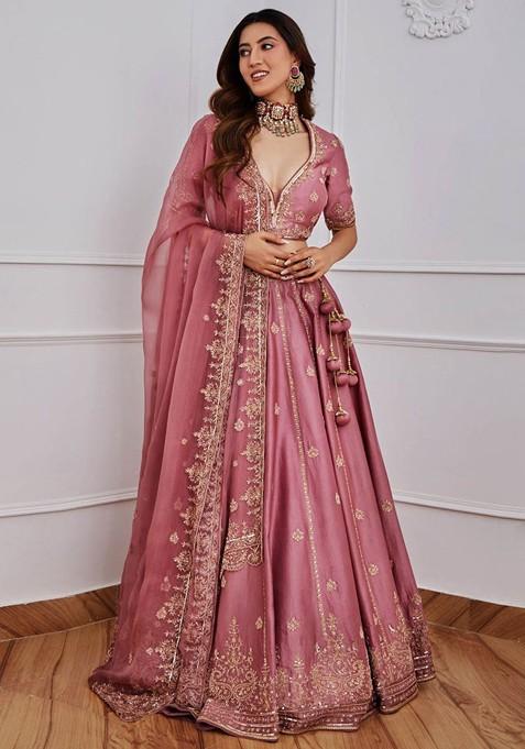 Pink Emboridered Blended Lehenga Choli — view on Indya