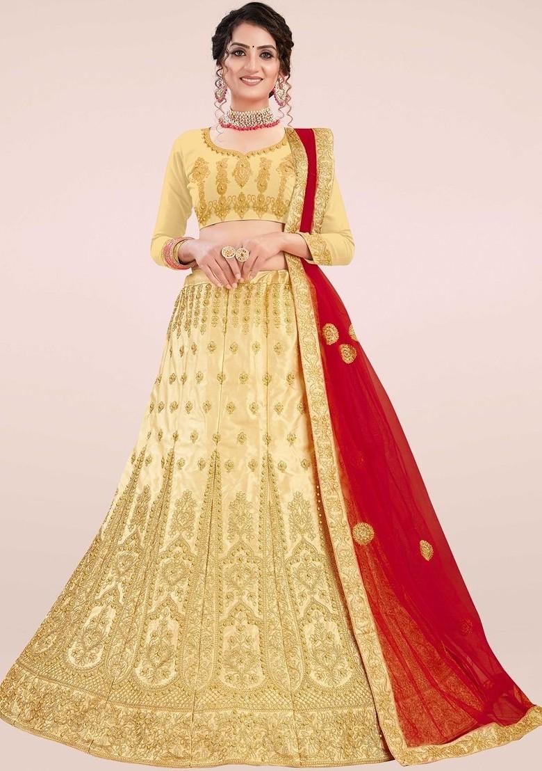 Beige Emboridered Blended Lehenga Choli - Indya
