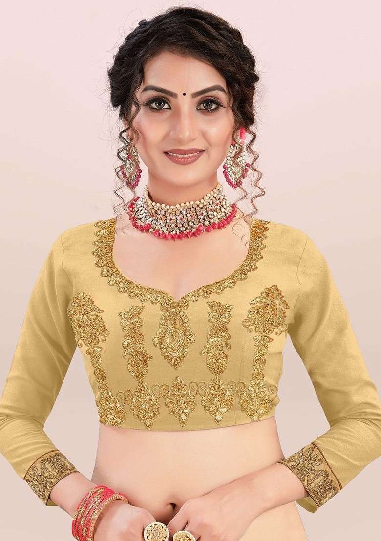 Beige Emboridered Blended Lehenga Choli - Indya