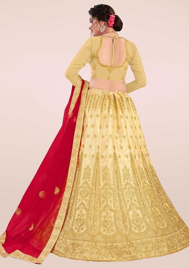 Beige Emboridered Blended Lehenga Choli - Indya