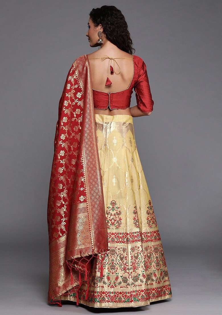 Red Emboridered Blended Lehenga Choli - Indya