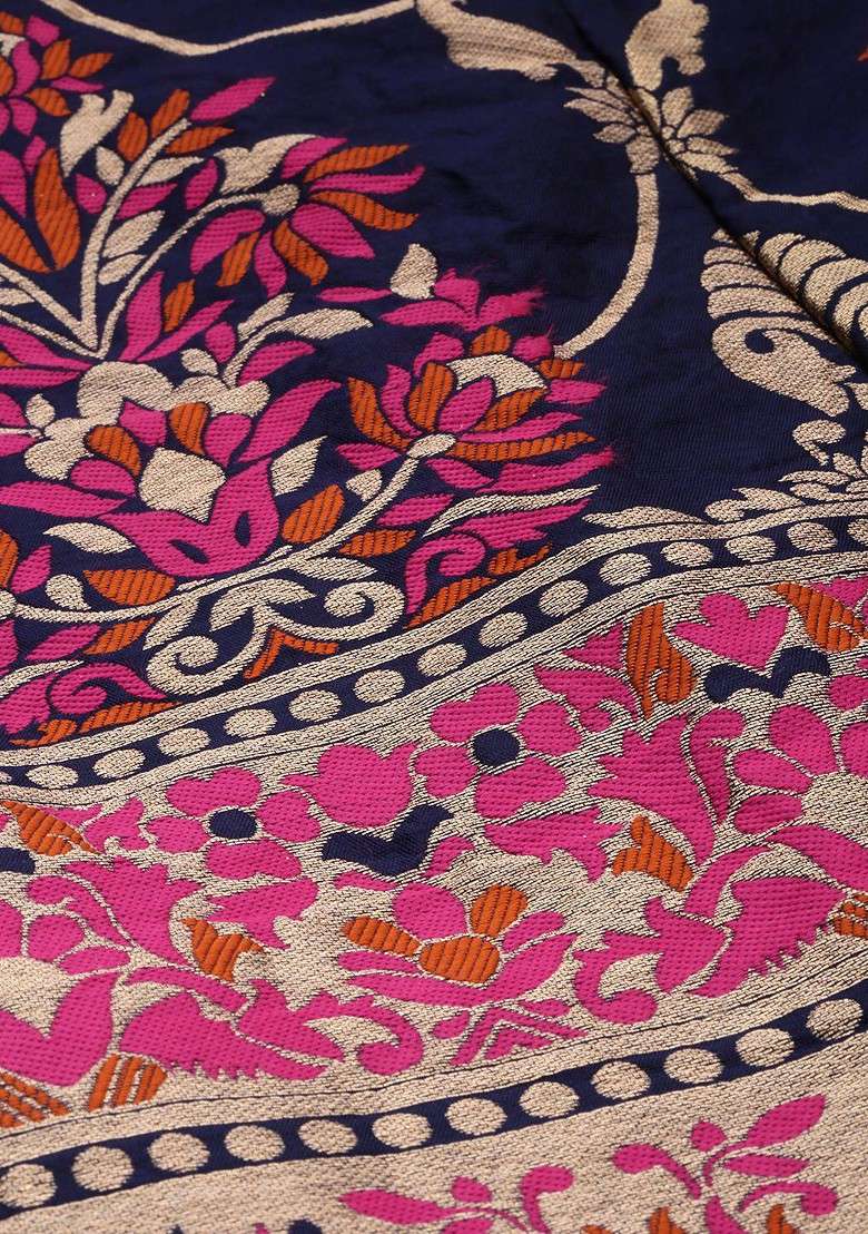 Navy Blue Emboridered Blended Lehenga Choli - Indya