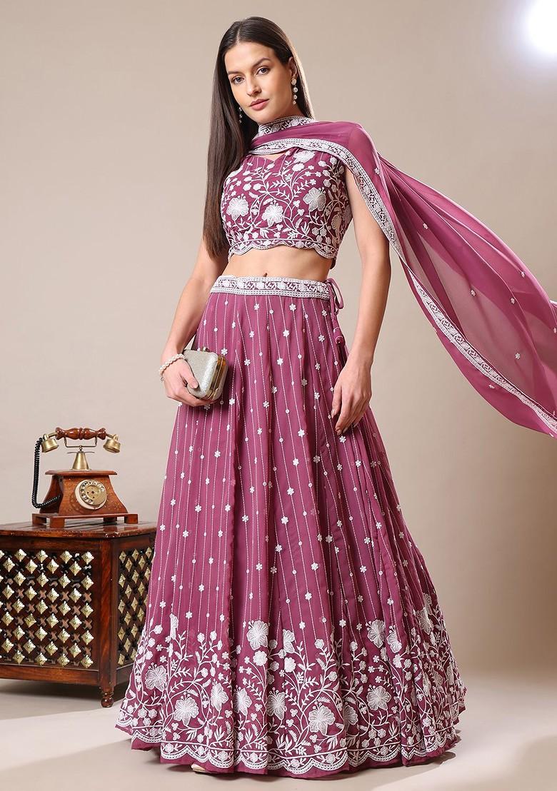 Lavender Emboridered Blended Lehenga Choli