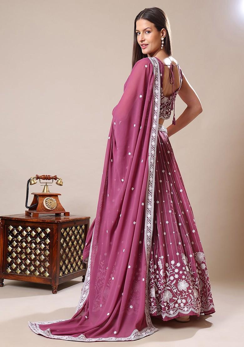 Lavender Emboridered Blended Lehenga Choli - Indya