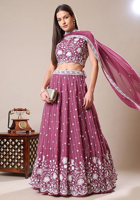 Lavender Emboridered Blended Lehenga Choli