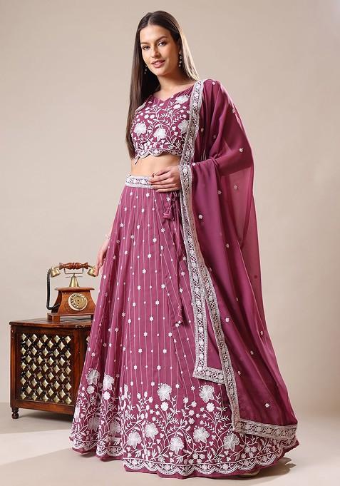 Lavender Emboridered Blended Lehenga Choli