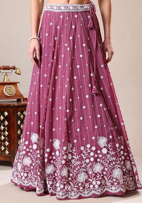 Lavender Emboridered Blended Lehenga Choli