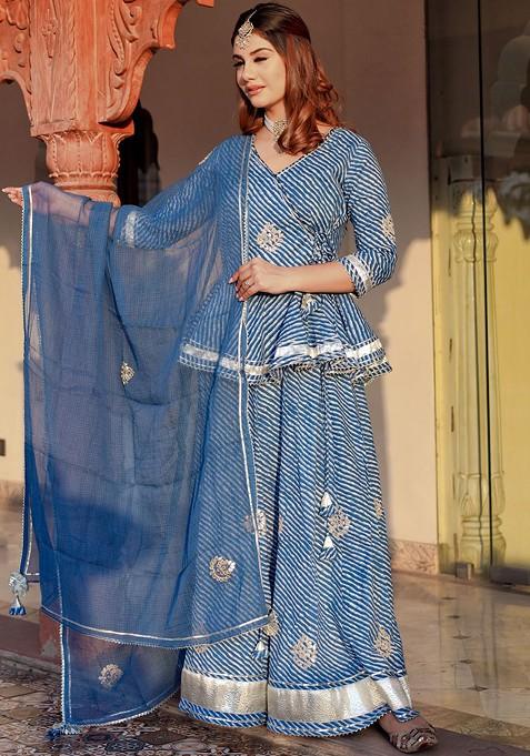 Blue Printed Blended Lehenga Choli — view on Indya