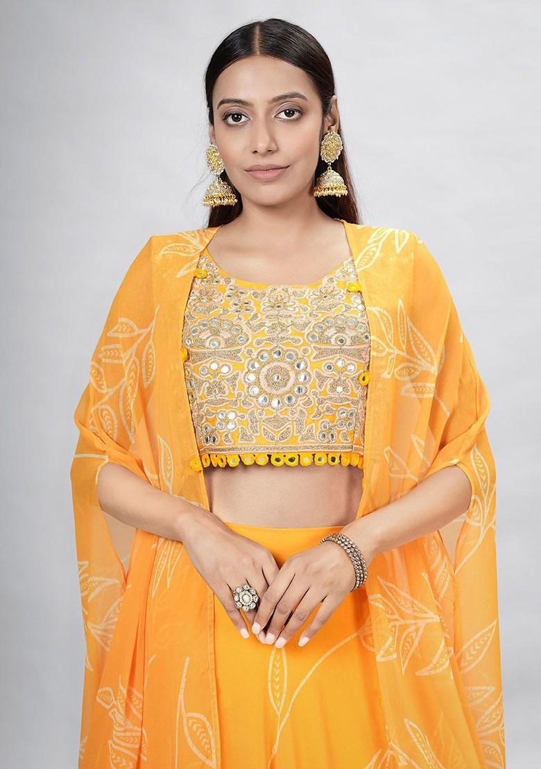 Mustard Emboridered Blended Lehenga Choli - Indya