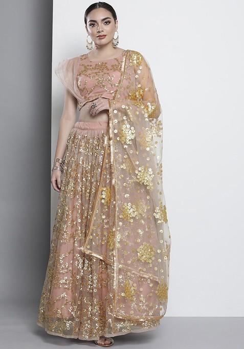 Pink Embellished Blended Lehenga Choli — view on Indya