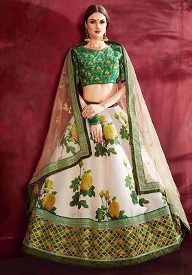Green Embellished Blended Lehenga Choli