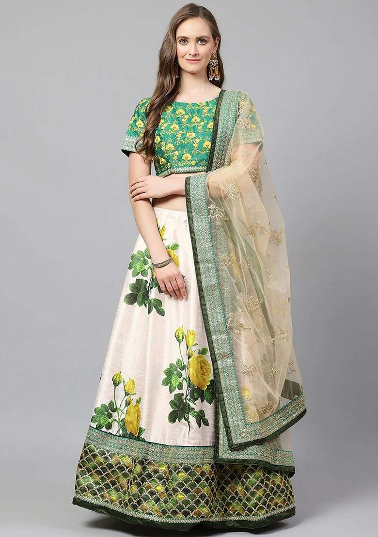 Cream Emboridered Blended Lehenga Choli - Indya