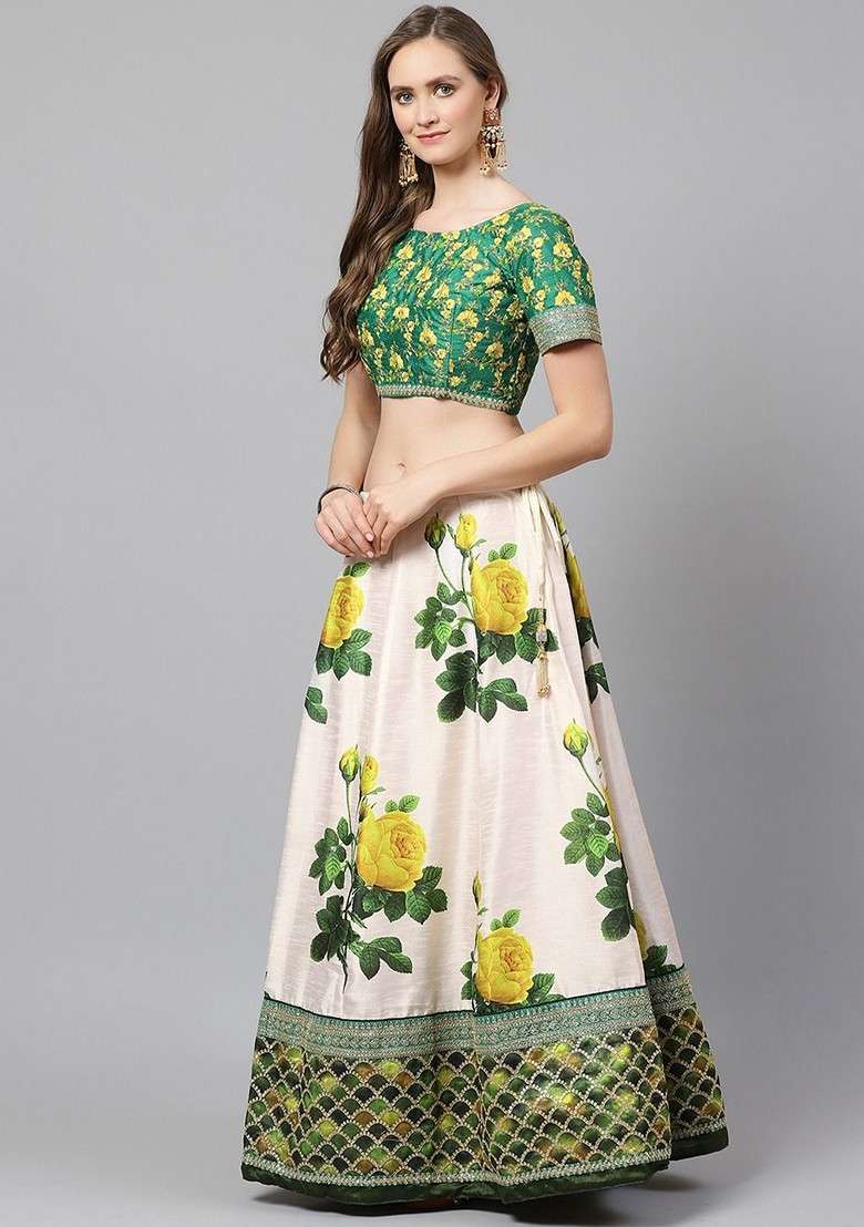 Cream Emboridered Blended Lehenga Choli - Indya