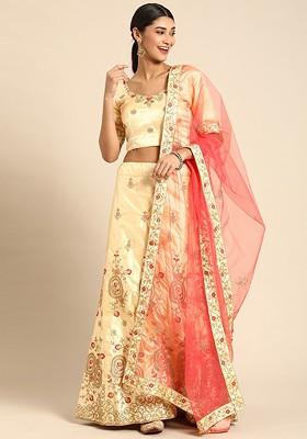 Cream Emboridered Blended Lehenga Choli