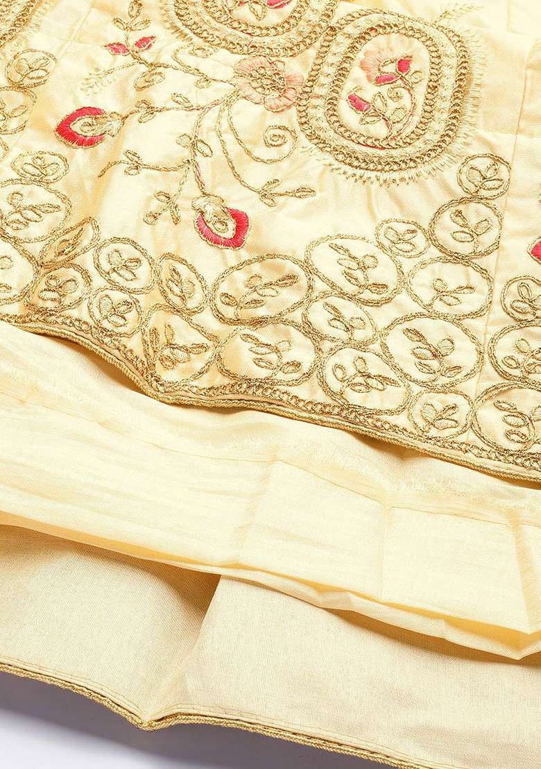 Cream Emboridered Blended Lehenga Choli - Indya