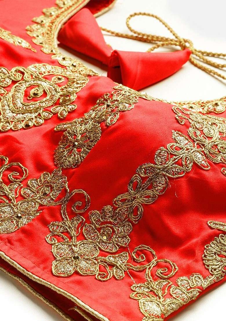 Red Emboridered Blended Lehenga Choli - Indya