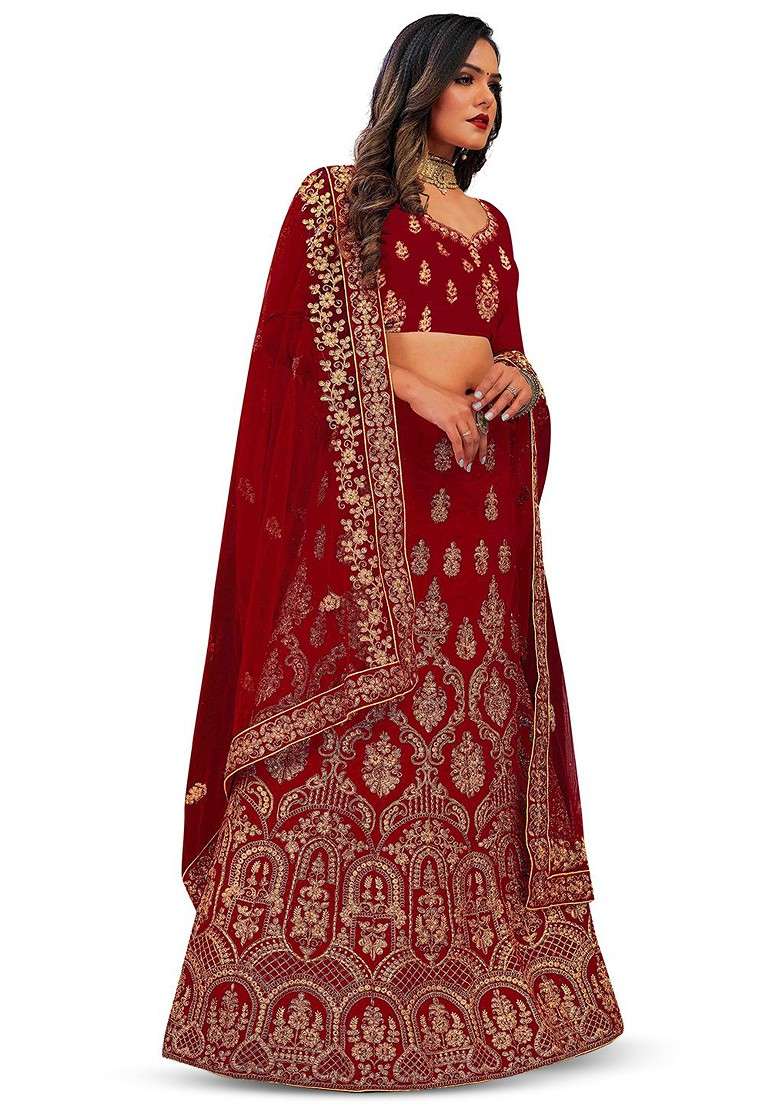 Maroon Embellished Blended Lehenga Choli - Indya