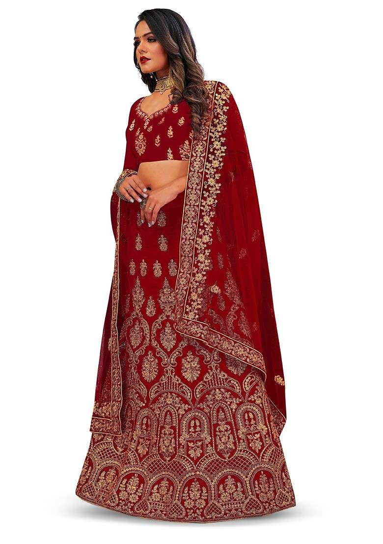 Maroon Embellished Blended Lehenga Choli - Indya