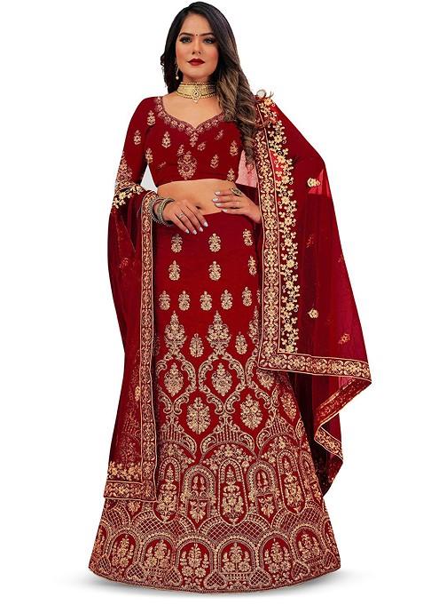 Maroon Embellished Blended Lehenga Choli — view on Indya