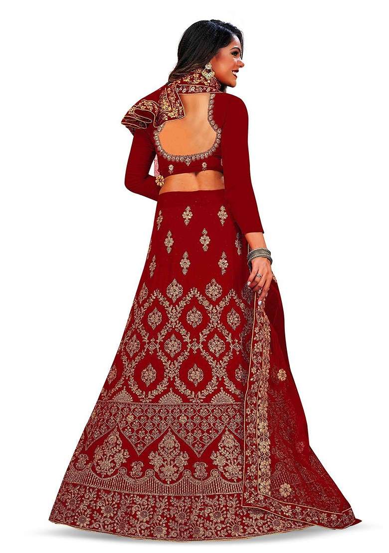 Maroon Embellished Blended Lehenga Choli - Indya