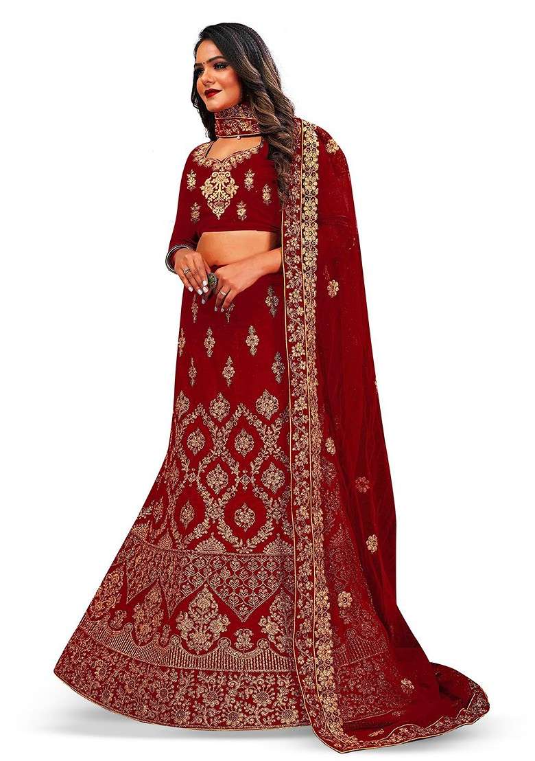 Maroon Embellished Blended Lehenga Choli - Indya