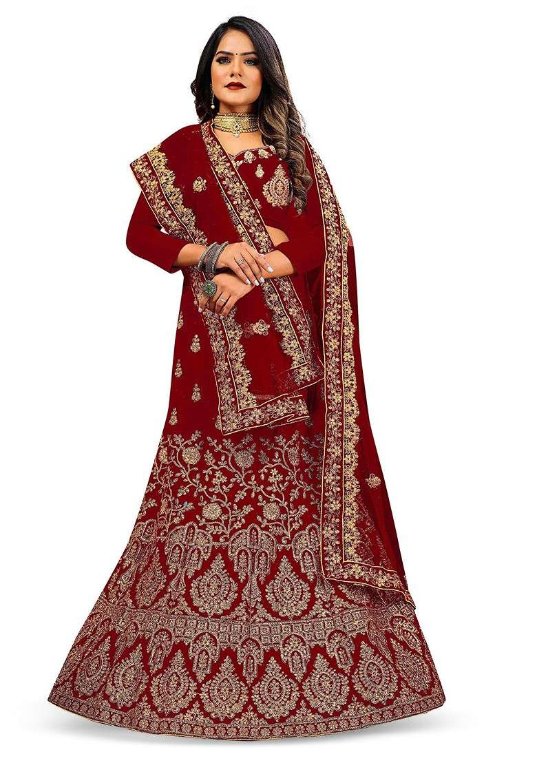 Maroon Embellished Blended Lehenga Choli - Indya