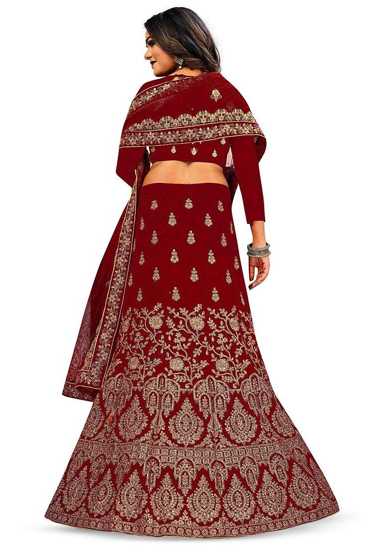 Maroon Embellished Blended Lehenga Choli - Indya
