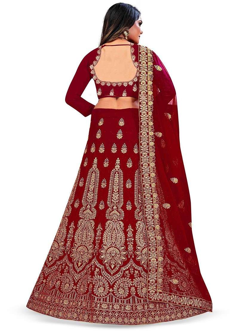 Maroon Embellished Blended Lehenga Choli - Indya