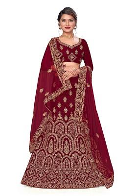 Maroon Emboridered Blended Lehenga Choli