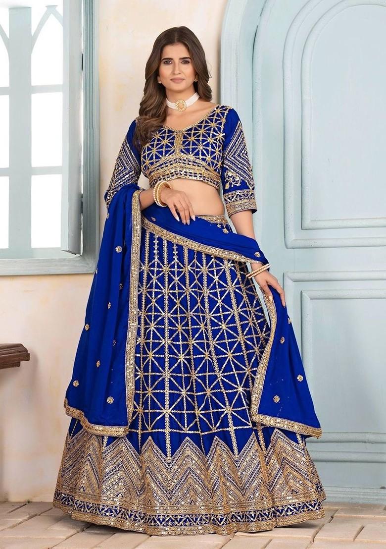 Blue Emboridered Blended Lehenga Choli - Indya