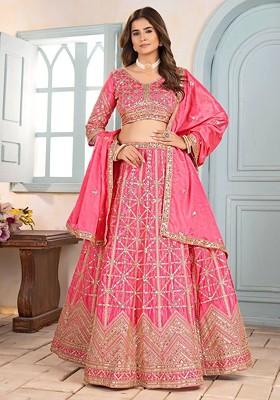 Pink Emboridered Blended Lehenga Choli