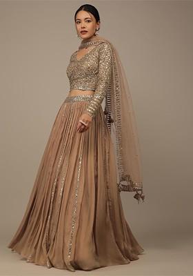 Beige Emboridered Blended Lehenga Choli
