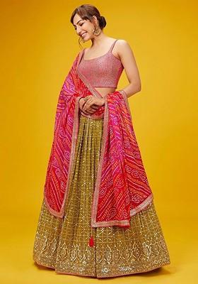 Green Emboridered Blended Lehenga Choli