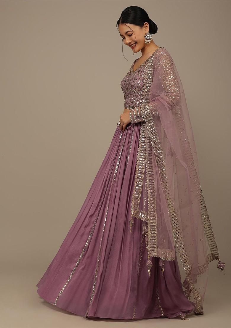 Pink Emboridered Blended Lehenga Choli - Indya