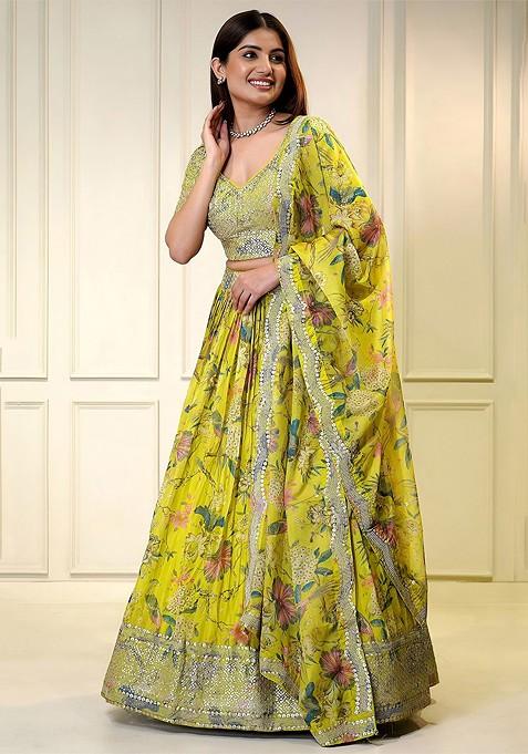 Lime Green Emboridered Blended Lehenga Choli — view on Indya