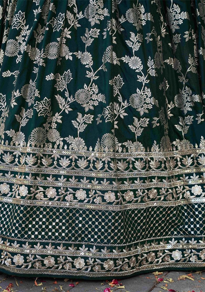 Green Emboridered Blended Lehenga Choli - Indya