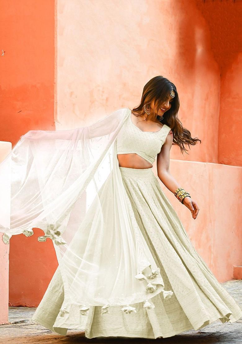 White Emboridered Blended Lehenga Choli - Indya