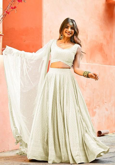 White Emboridered Blended Lehenga Choli — view on Indya