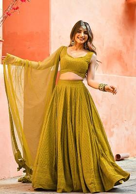 Yellow Emboridered Blended Lehenga Choli