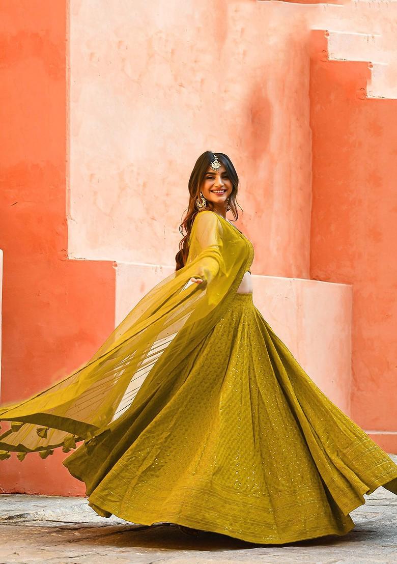 Yellow Emboridered Blended Lehenga Choli - Indya